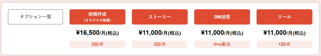 InstaTownのInstagram運用代行サービスオプション料金一覧